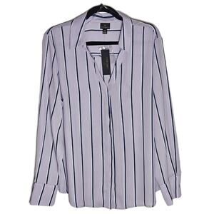 Worthington Women's XL Purple Stripe Long-sleeve Button-up Top Easter Spring NWT